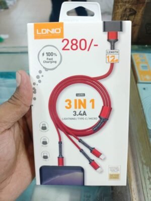 LDNIO LC93 3-In-1 3.4A Fast Charging Data Cable- Red Color